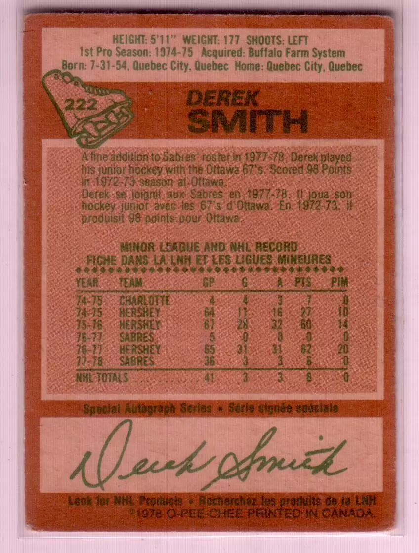 1978-79 O-Pee-Chee #222 Derek Smith RC 1