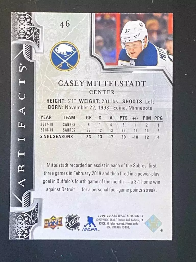 2019-20 Artifacts #46 Casey Mittelstadt 1