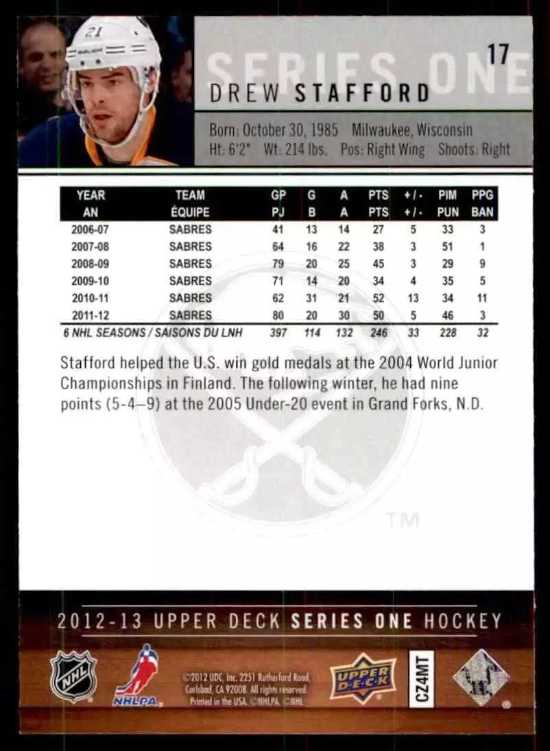 2012-13 Upper Deck #17 Drew Stafford 1