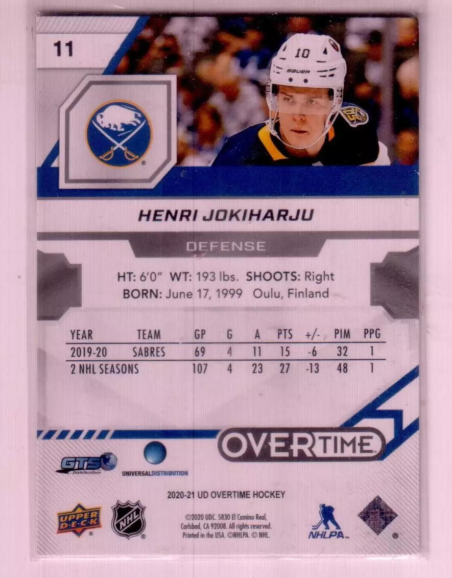 2020-21 Upper Deck Overtime #11 Henri Jokiharju 1