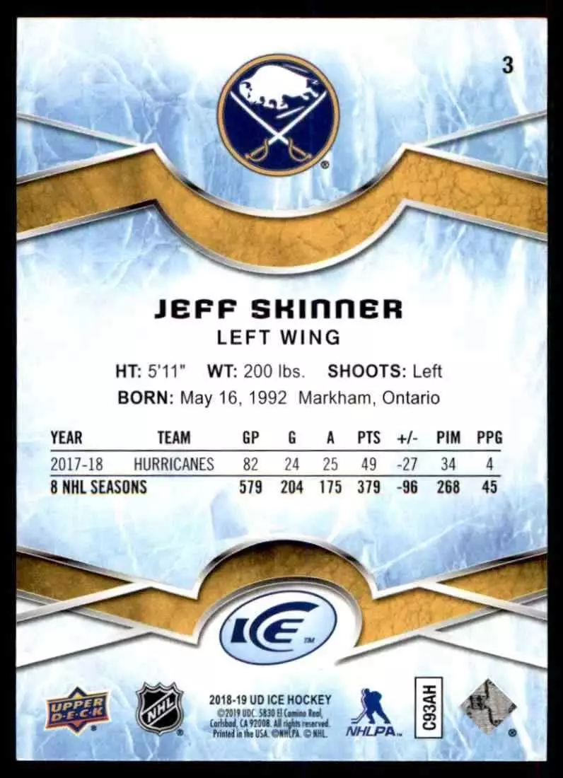 2018-19 Upper Deck Ice #3 Jeff Skinner 1
