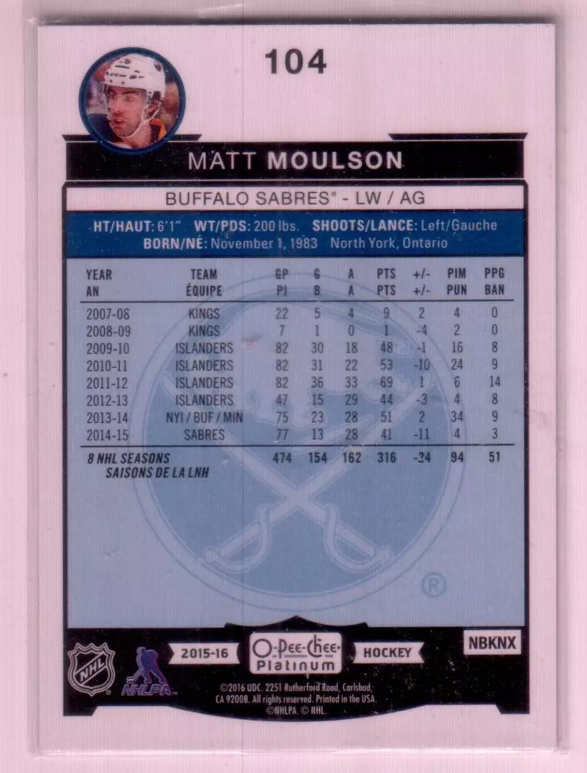 2015-16 O-Pee-Chee Platinum #104 Matt Moulson 1