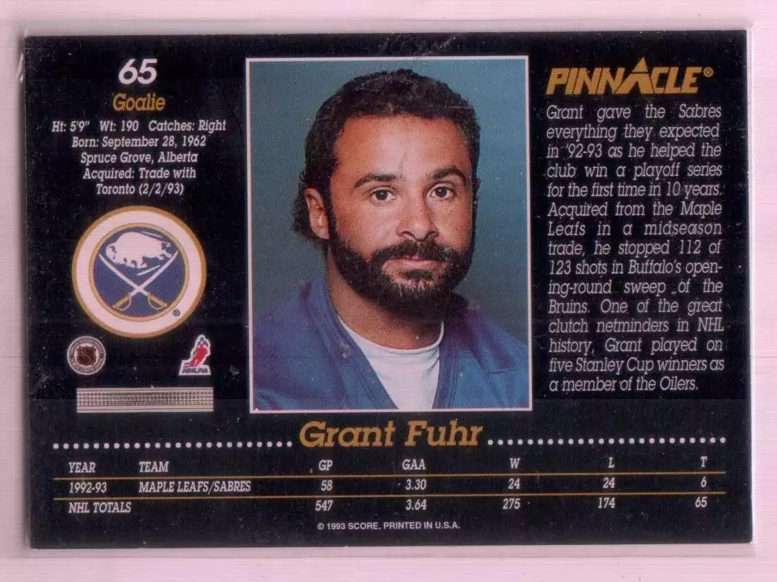 1993-94 Pinnacle #65 Grant Fuhr 1