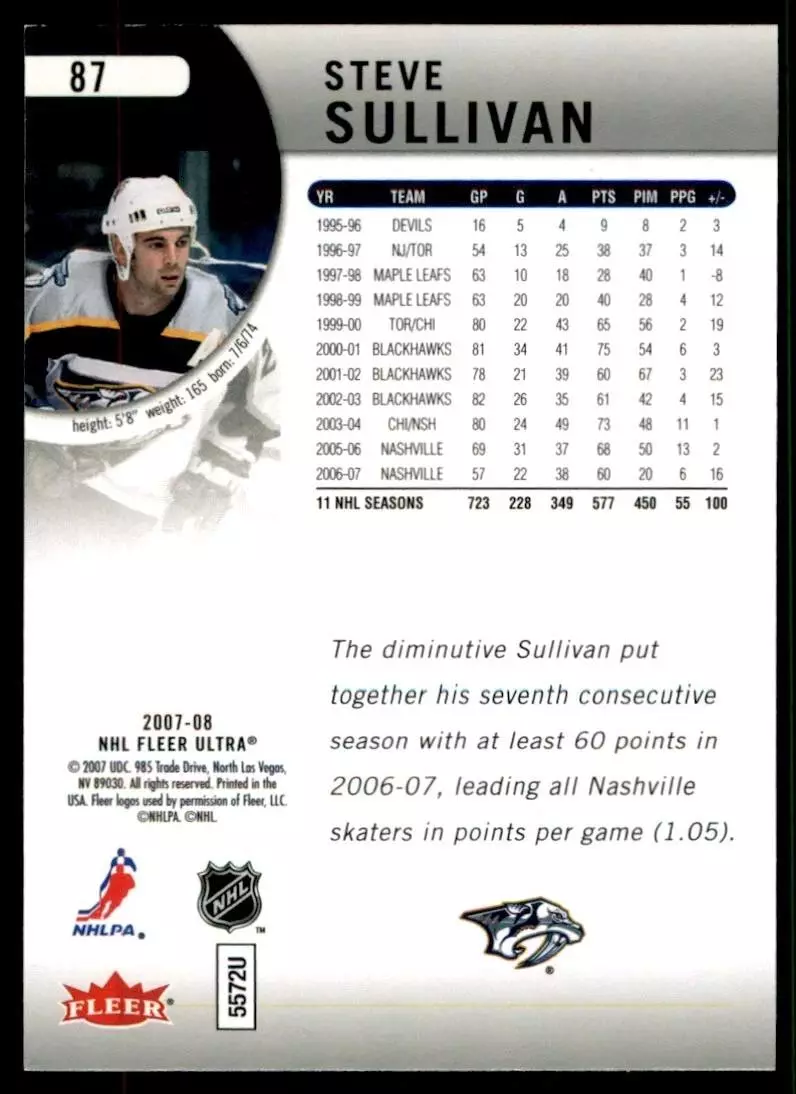 2007-08 Ultra #87 Steve Sullivan 1