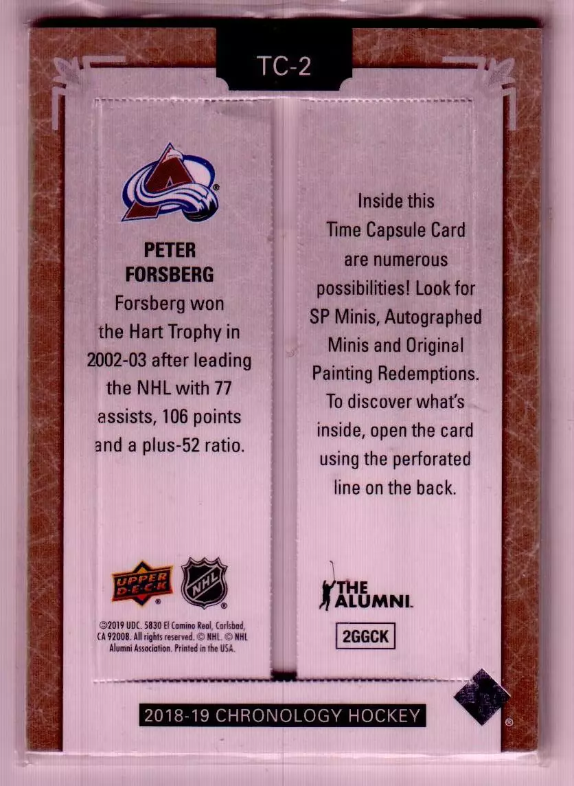 2018-19 Chronology Time Capsules #TC2 Peter Forsberg \открытая 1