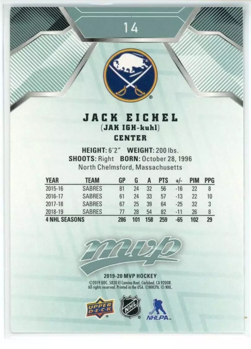 2019-20 Upper Deck MVP #14 Jack Eichel 1