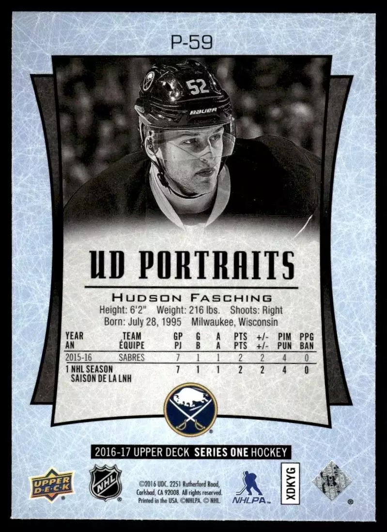 2016-17 Upper Deck UD Portraits #P59 Hudson Fasching 1