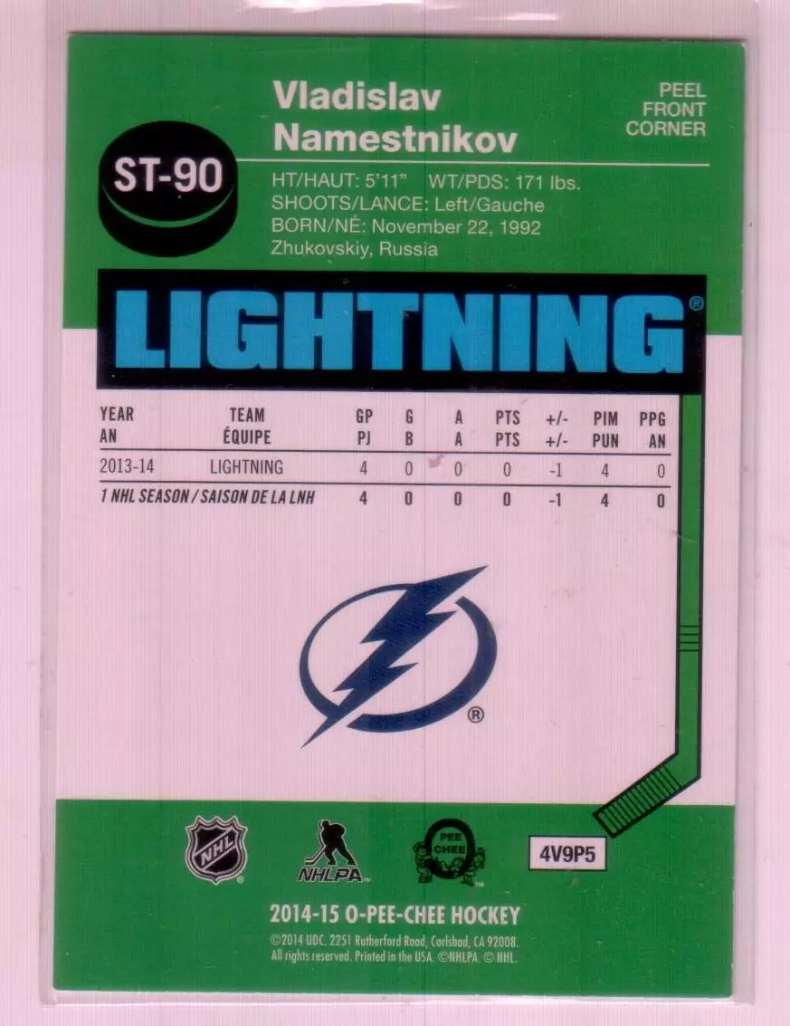 2014-15 O-Pee-Chee Stickers #ST90 Vladislav Namestnikov 1