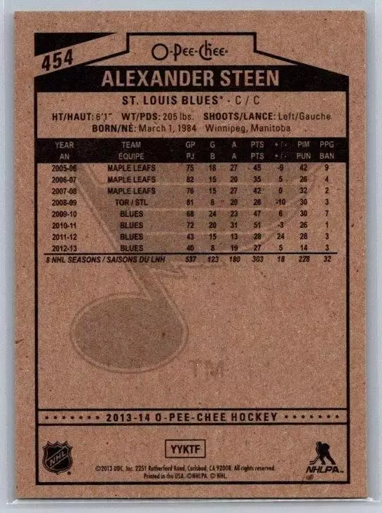 2013-14 O-Pee-Chee #454 Alexander Steen 1