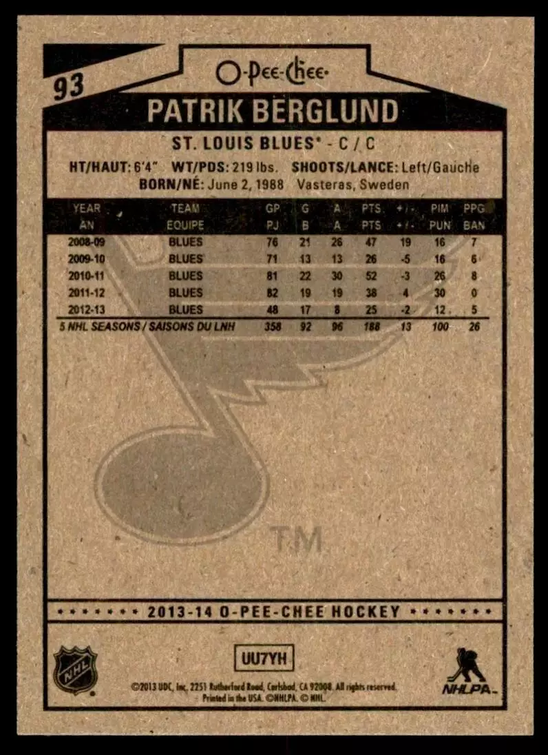 2013-14 O-Pee-Chee #93 Patrik Berglund 1