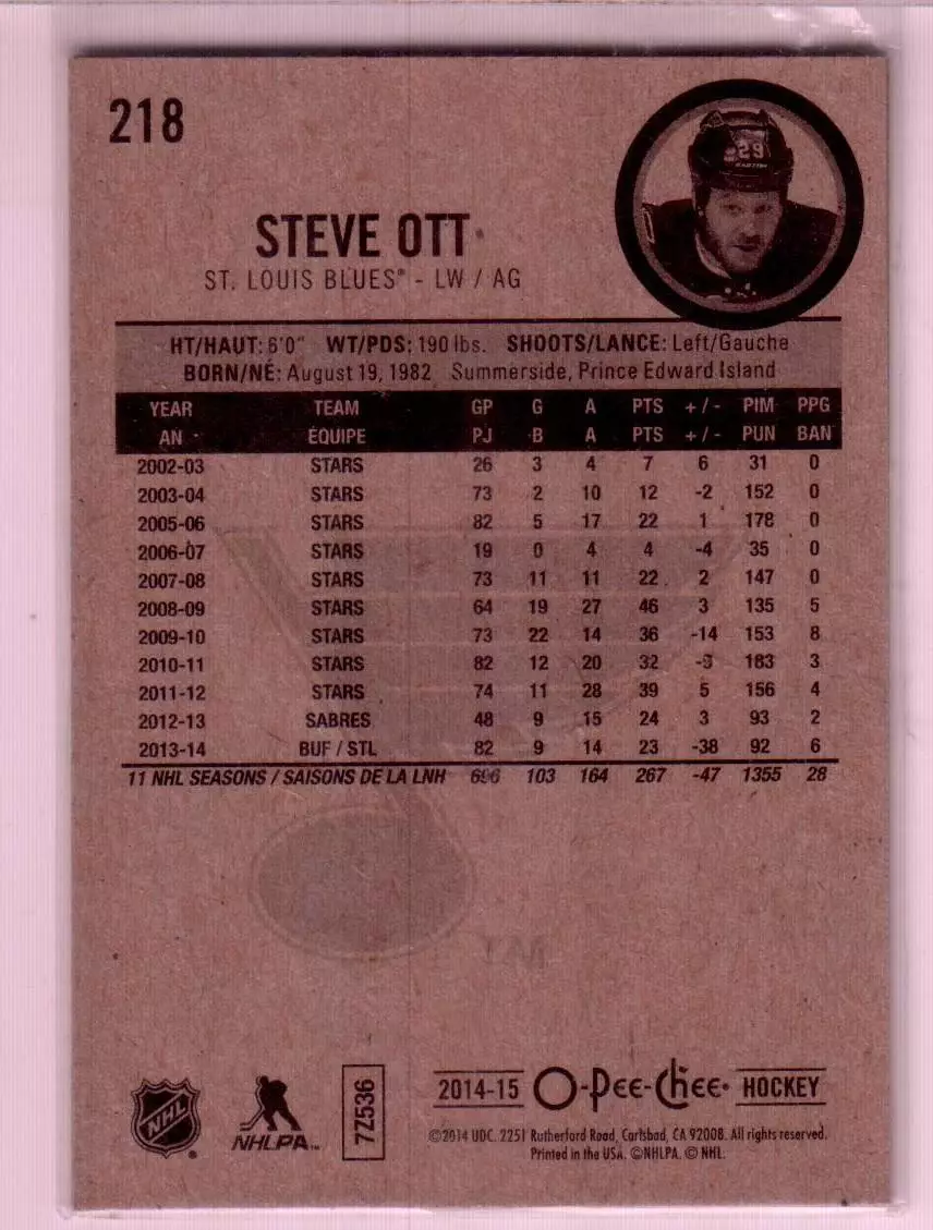 2014-15 O-Pee-Chee #218 Steve Ott 1