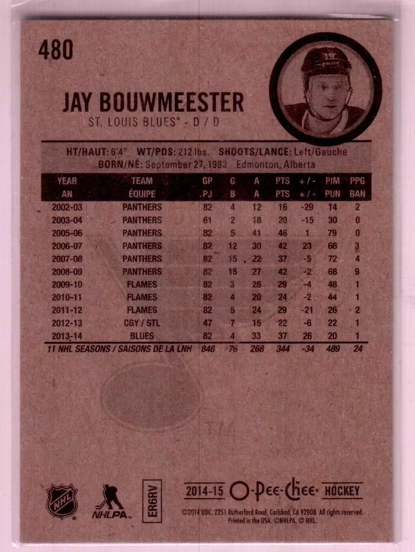 2014-15 O-Pee-Chee #480 Jay Bouwmeester 1