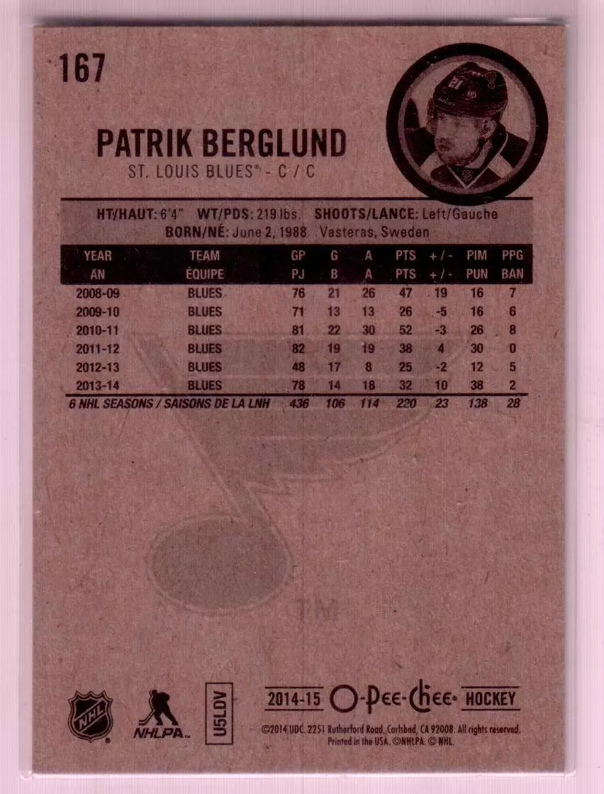 2014-15 O-Pee-Chee #167 Patrik Berglund 1
