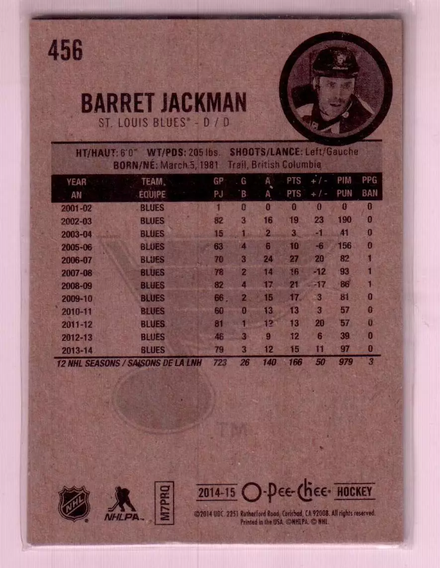2014-15 O-Pee-Chee #456 Barret Jackman 1