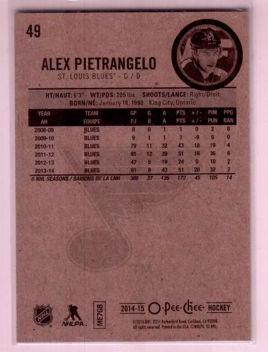 2014-15 O-Pee-Chee #49 Alex Pietrangelo 1