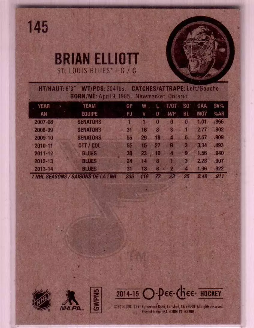 2014-15 O-Pee-Chee #145 Brian Elliott 1