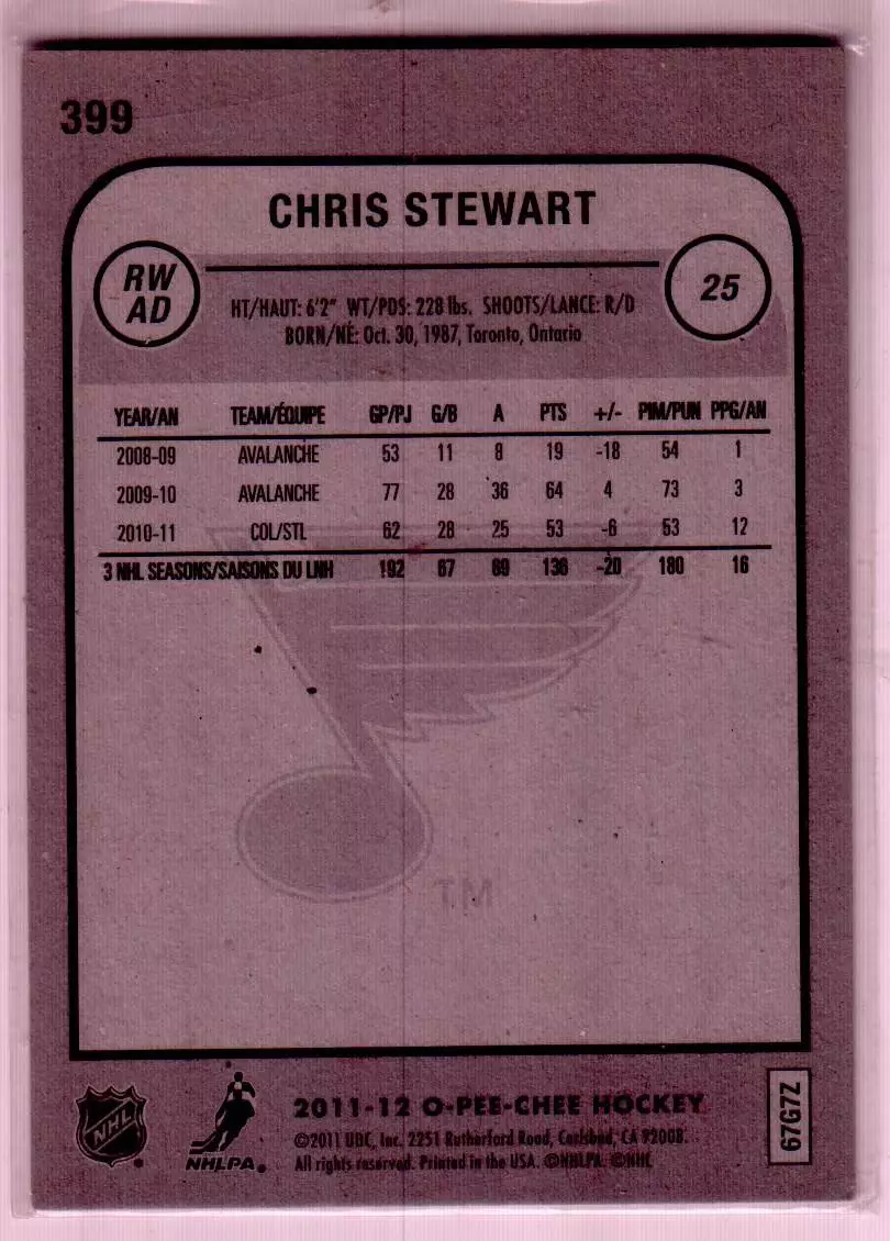2011-12 O-Pee-Chee #399 Chris Stewart 1