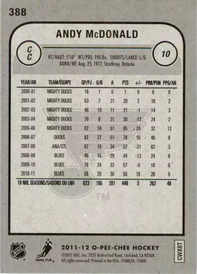 2011-12 O-Pee-Chee #388 Andy McDonald 1
