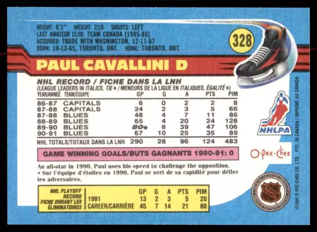 1991-92 O-Pee-Chee #328 Paul Cavallini 1