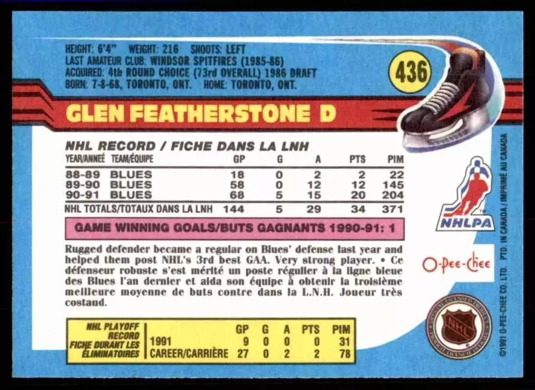 1991-92 O-Pee-Chee #436 Glen Featherstone 1