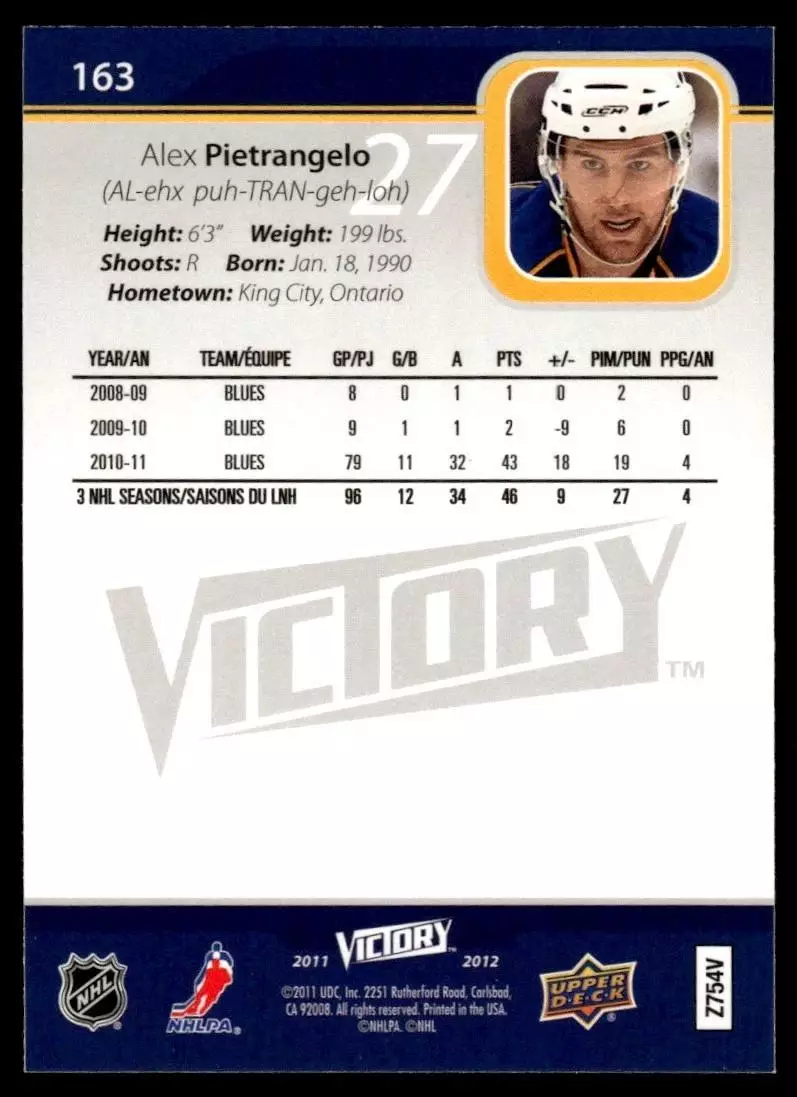 2011-12 Upper Deck Victory #163 Alex Pietrangelo 1