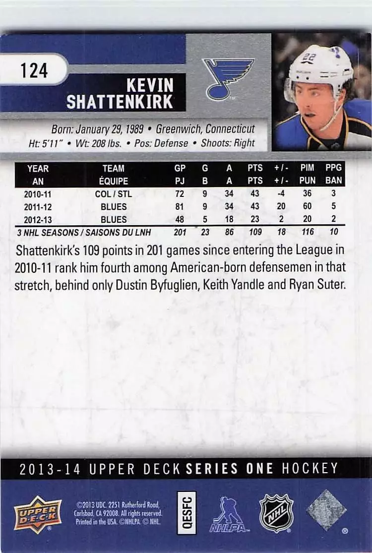 2013-14 Upper Deck #124 Kevin Shattenkirk 1