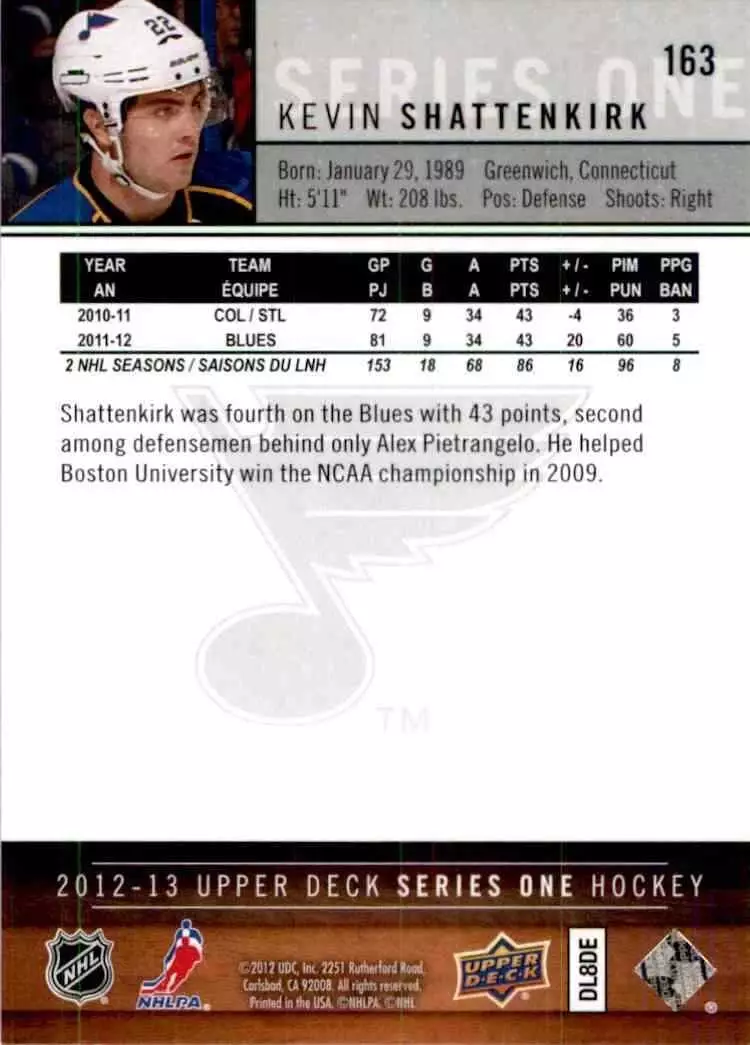 2012-13 Upper Deck #163 Kevin Shattenkirk 1