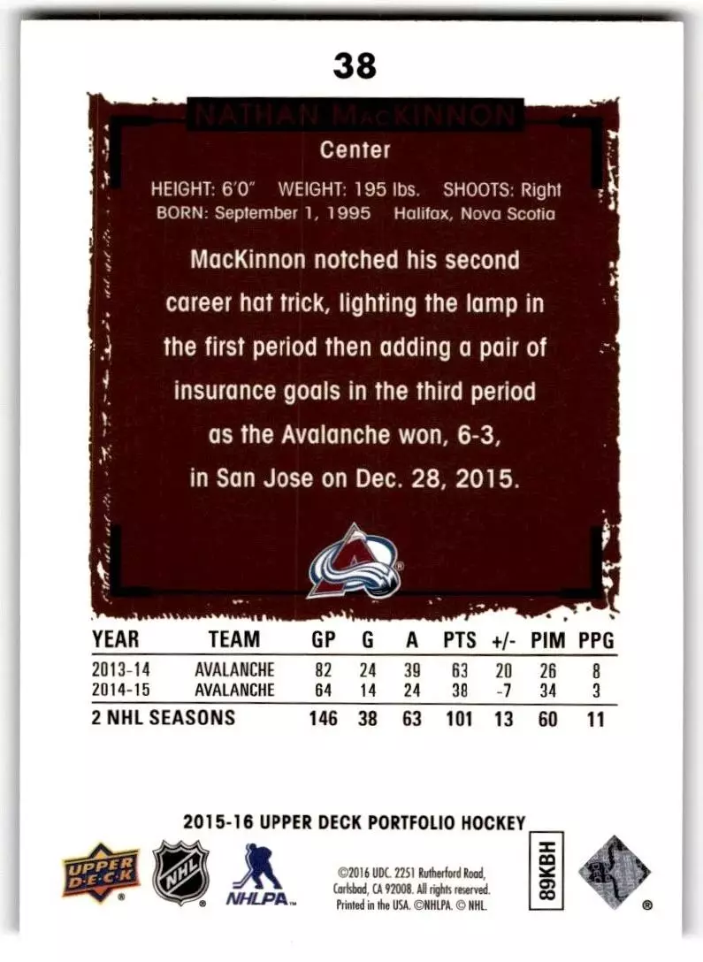 2015-16 Upper Deck Portfolio #38 Nathan MacKinnon 1