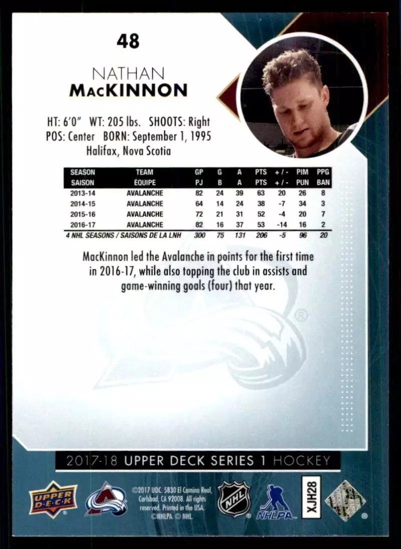 2017-18 Upper Deck #48 Nathan MacKinnon 1