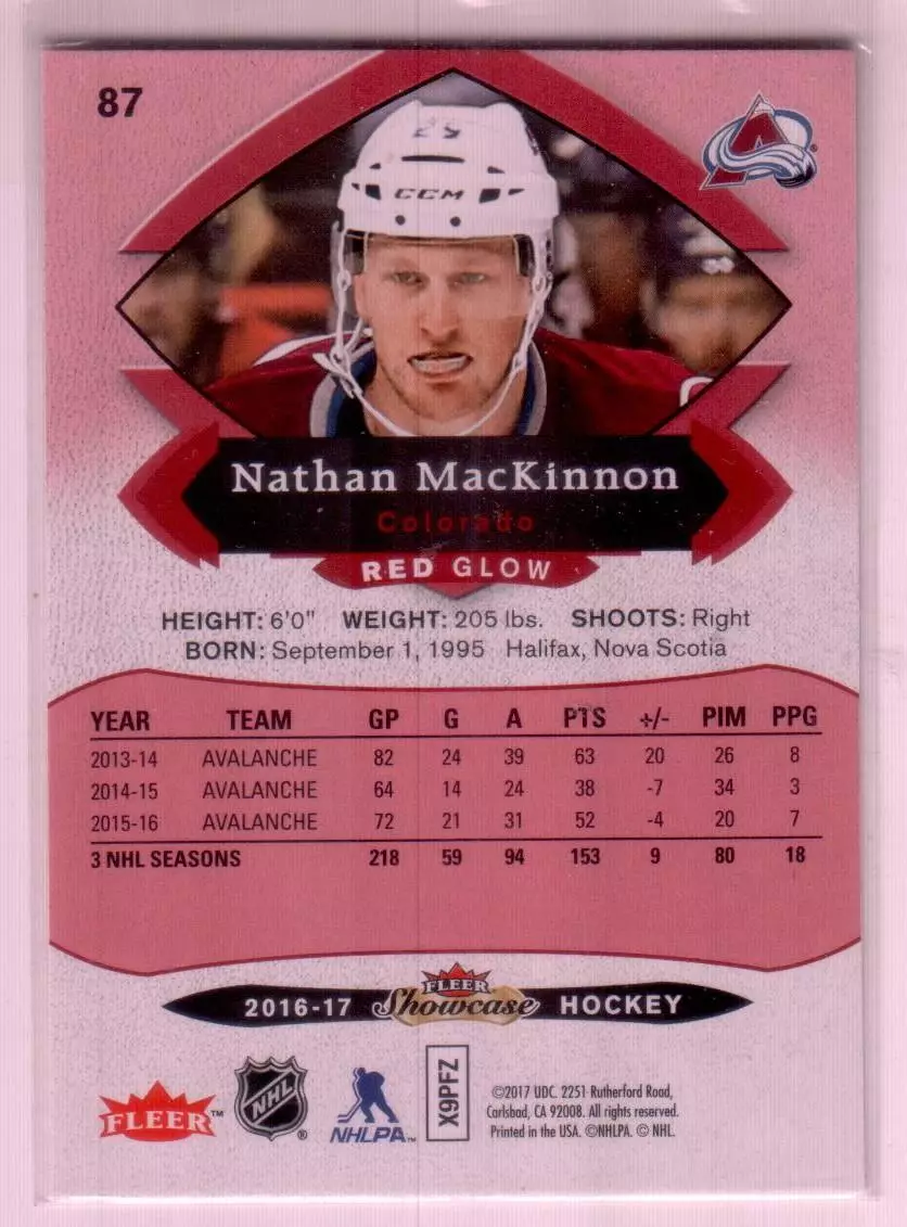 2016-17 Fleer Showcase Red Glow #87 Nathan MacKinnon 1