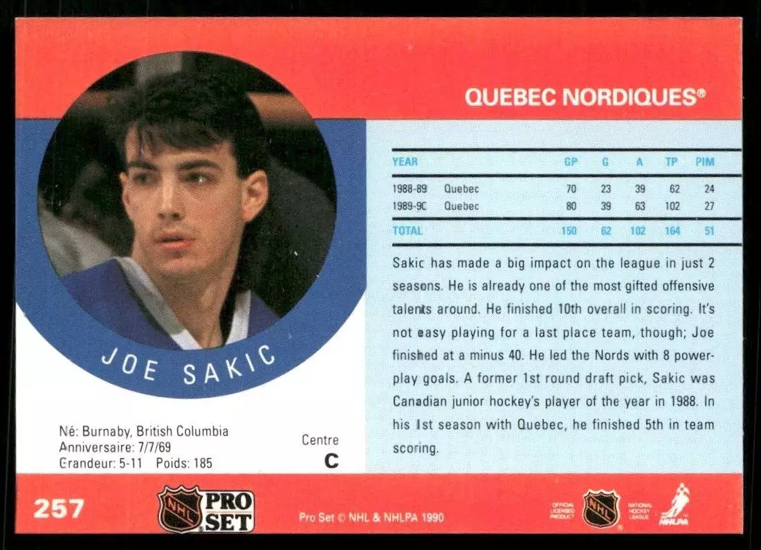 1990-91 Pro Set #257 Joe Sakic 1