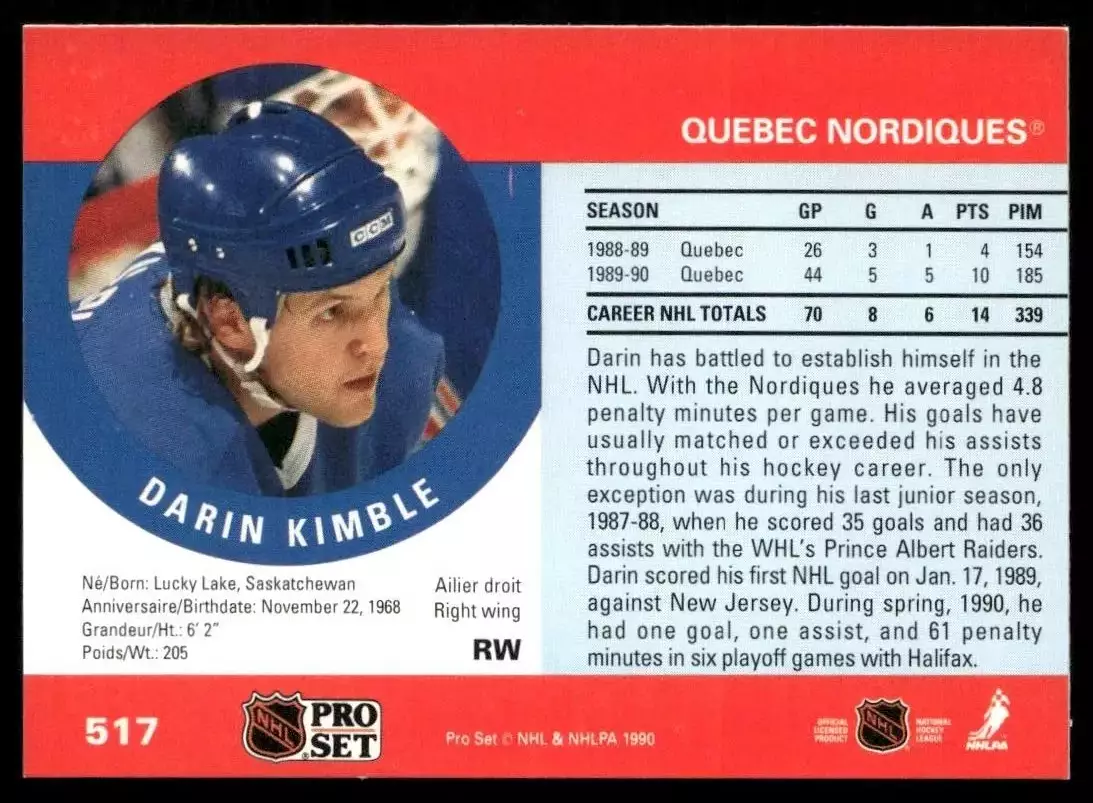1990-91 Pro Set #517 Darin Kimble 1