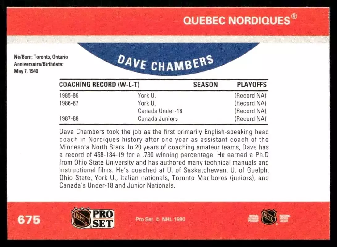 1990-91 Pro Set #675 Dave Chambers CO RC 1