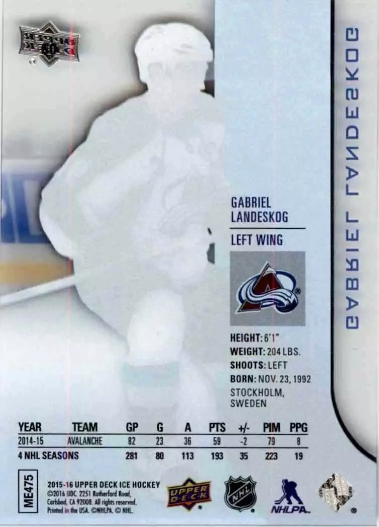 2015-16 Upper Deck Ice #60 Gabriel Landeskog 1