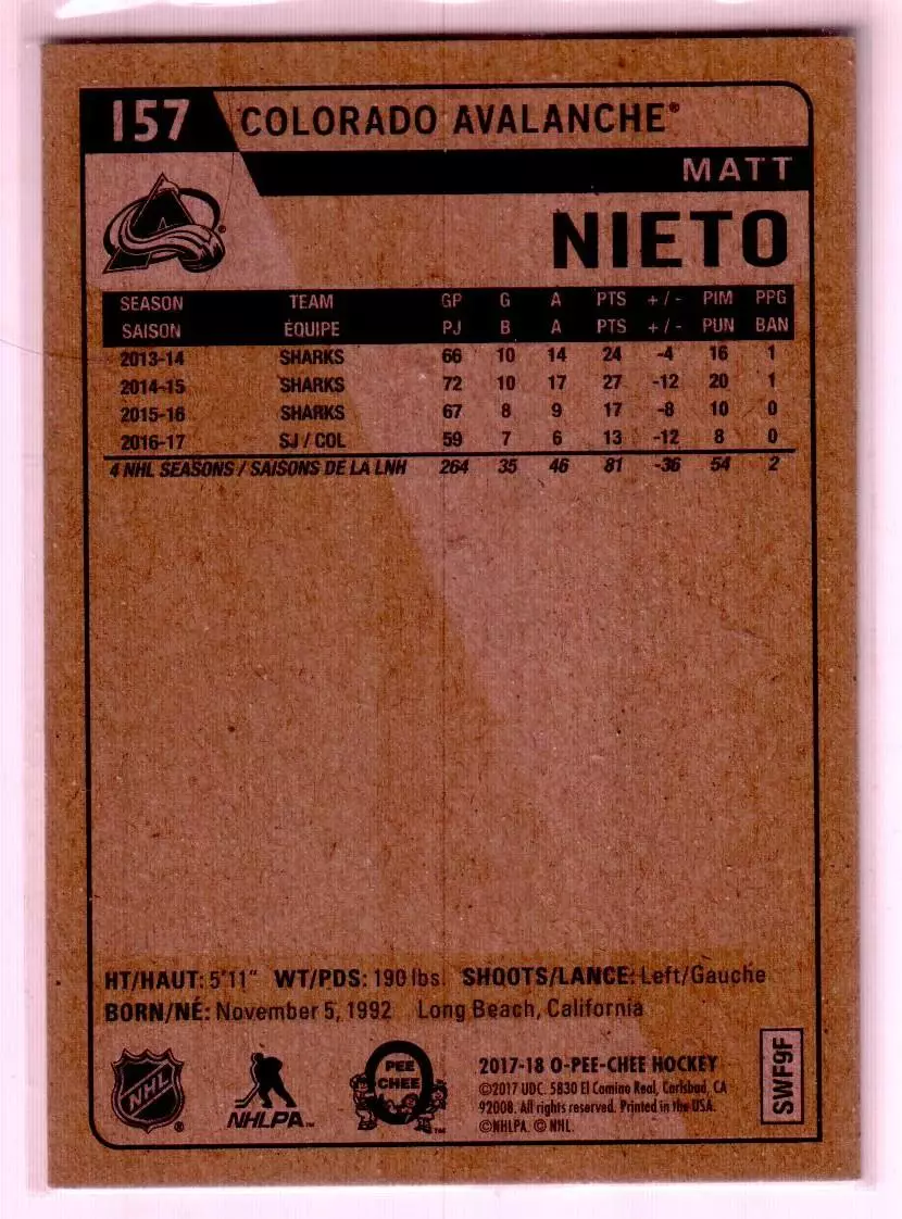 2017-18 O-Pee-Chee Retro #157 Matt Nieto 1