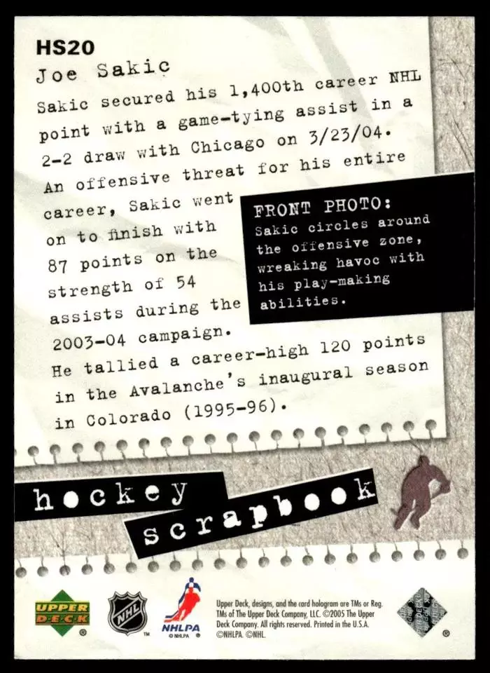2005-06 Upper Deck Scrapbooks #HS20 Joe Sakic 1