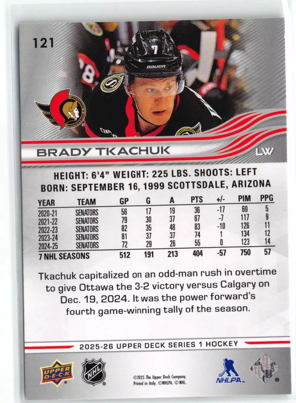 2025-26 Upper Deck #121 Brady Tkachuk 1