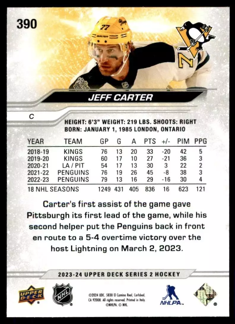 2023-24 Upper Deck #390 Jeff Carter 1