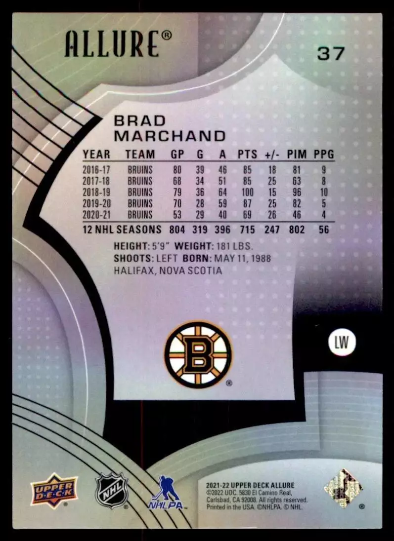 2021-22 Upper Deck Allure #37 Brad Marchand 1