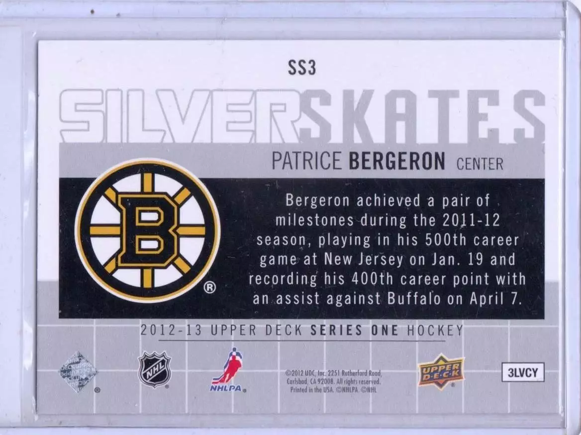 2012-13 Upper Deck Silver Skates #SS3 Patrice Bergeron 1