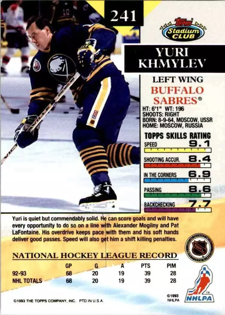 1993-94 Stadium Club #241 Yuri Khmylev 1