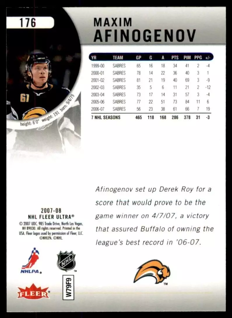 2007-08 Ultra #176 Maxim Afinogenov 1