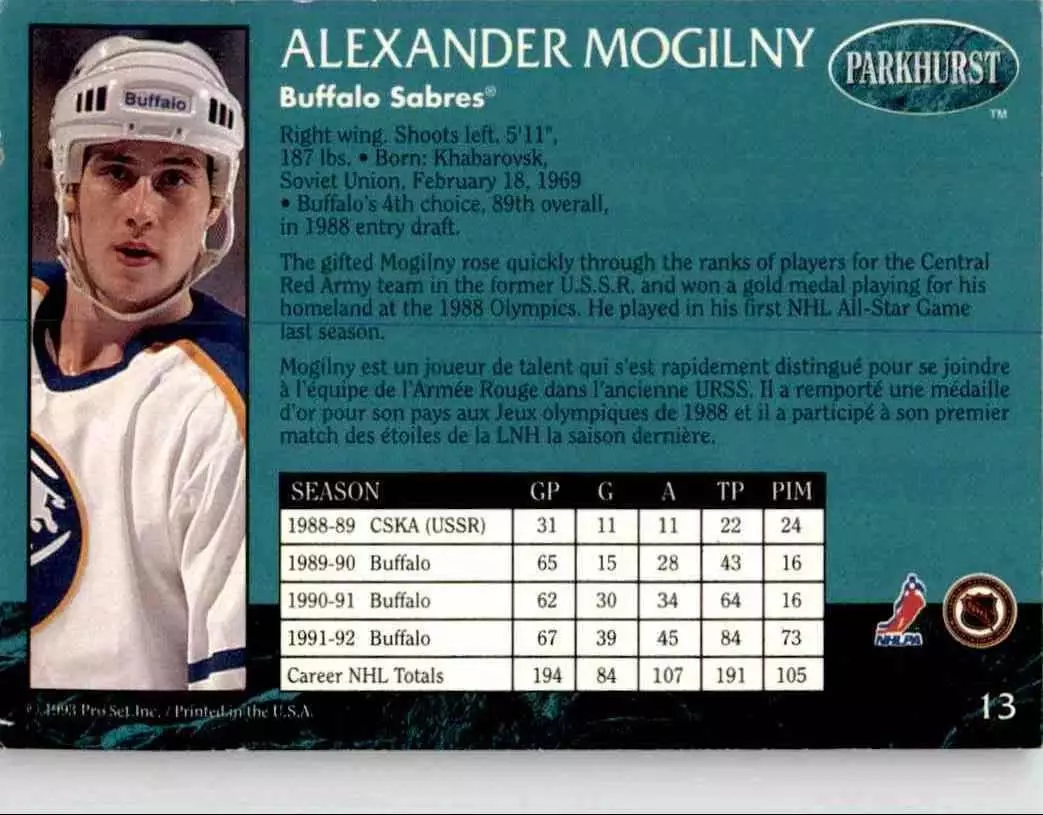 1992-93 Parkhurst #13 Alexander Mogilny 1