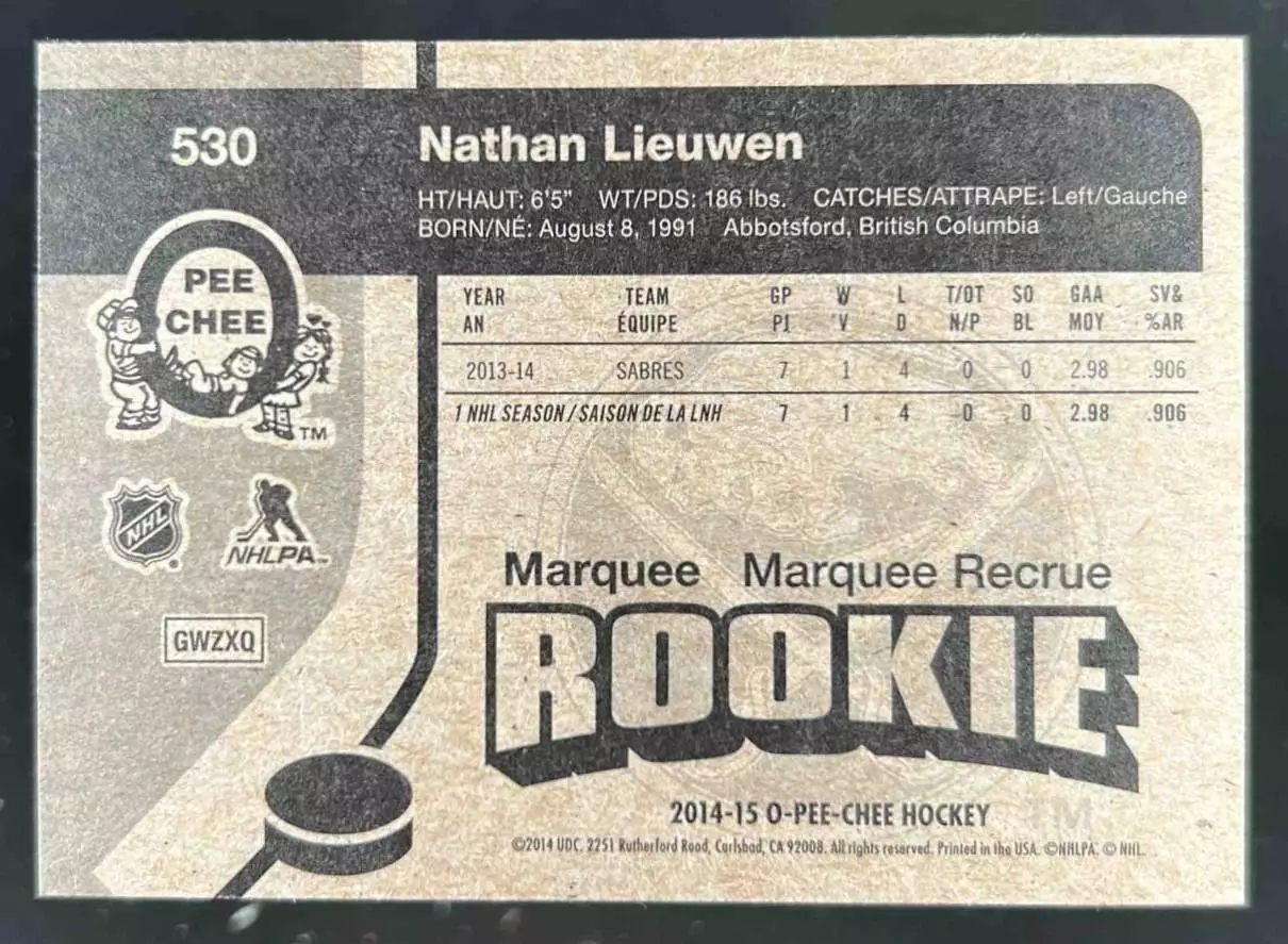 2014-15 O-Pee-Chee Retro #530 Nathan Lieuwen 1