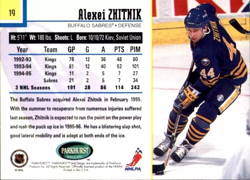1995-96 Parkhurst International #19 Alexei Zhitnik 1