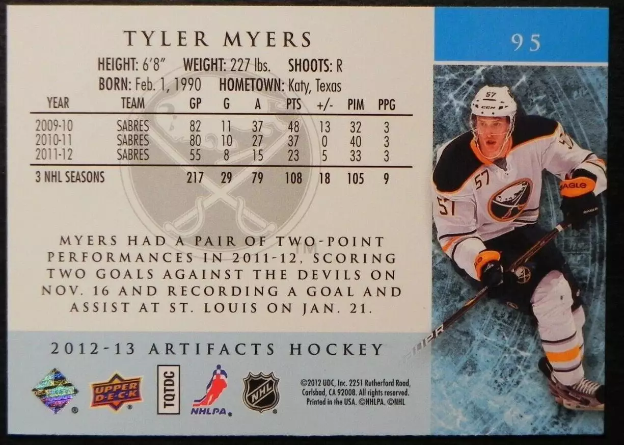 2012-13 Artifacts #95 Tyler Myers 1
