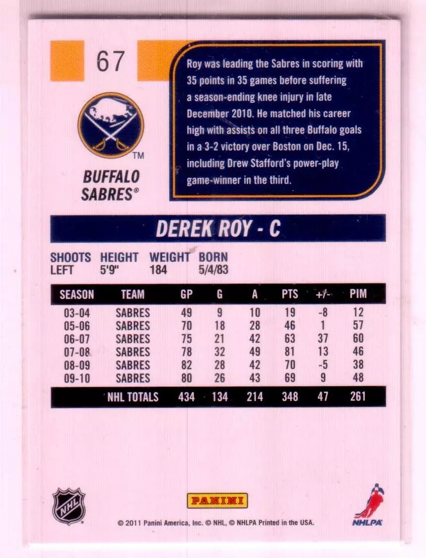 2011-12 Score #67 Derek Roy 1
