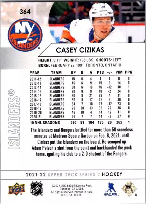 2021-22 Upper Deck #364 Casey Cizikas 1