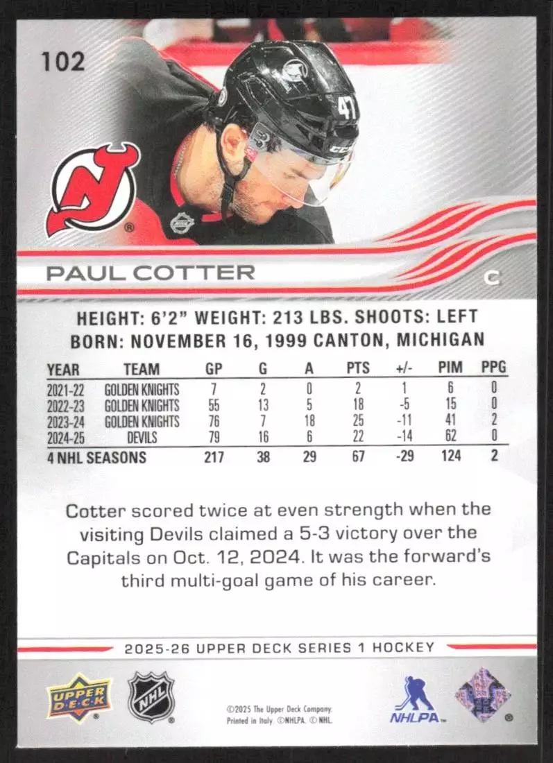 2025-26 Upper Deck #102 Paul Cotter 1