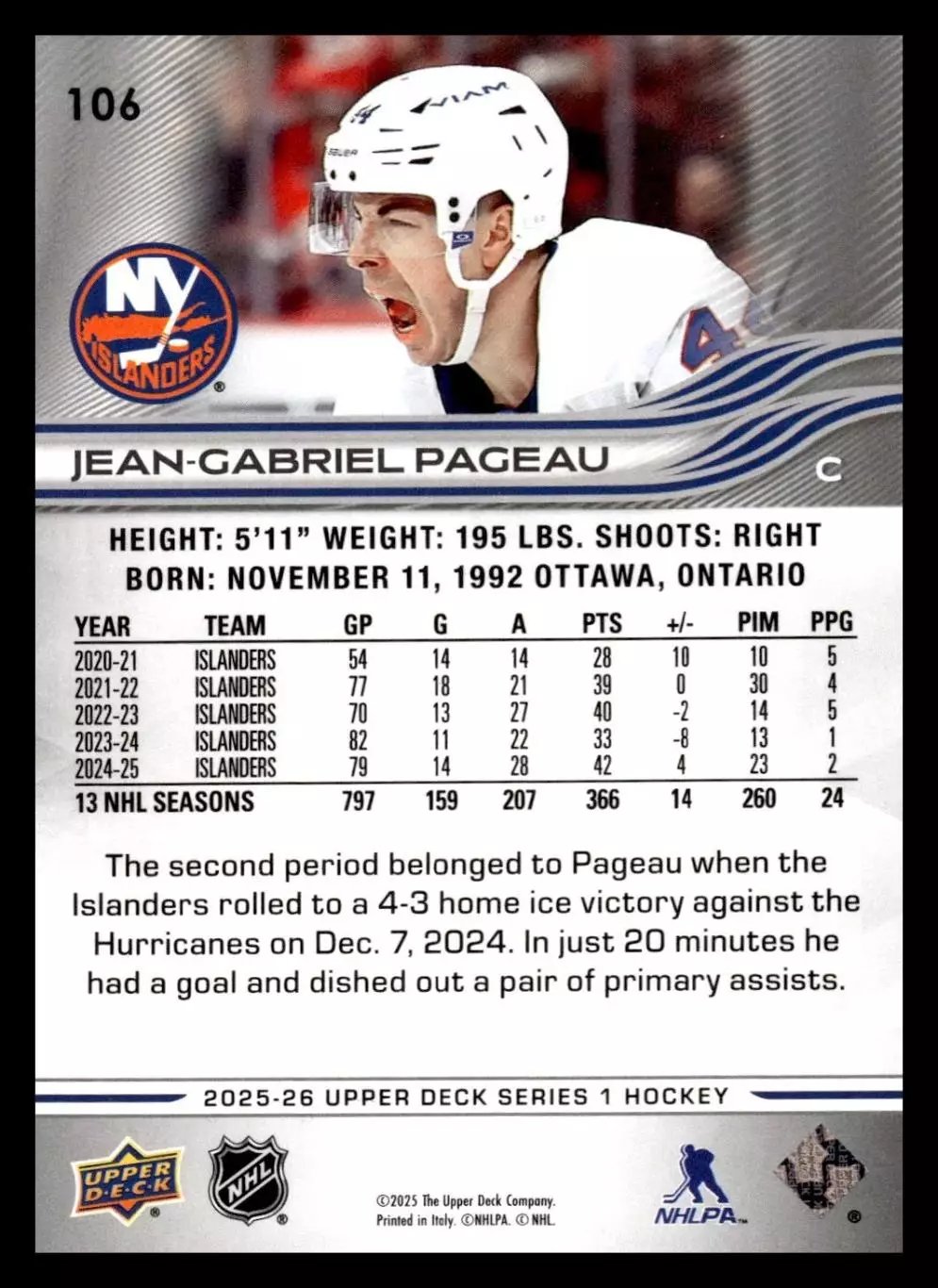 2025-26 Upper Deck #106 Jean-Gabriel Pageau 1